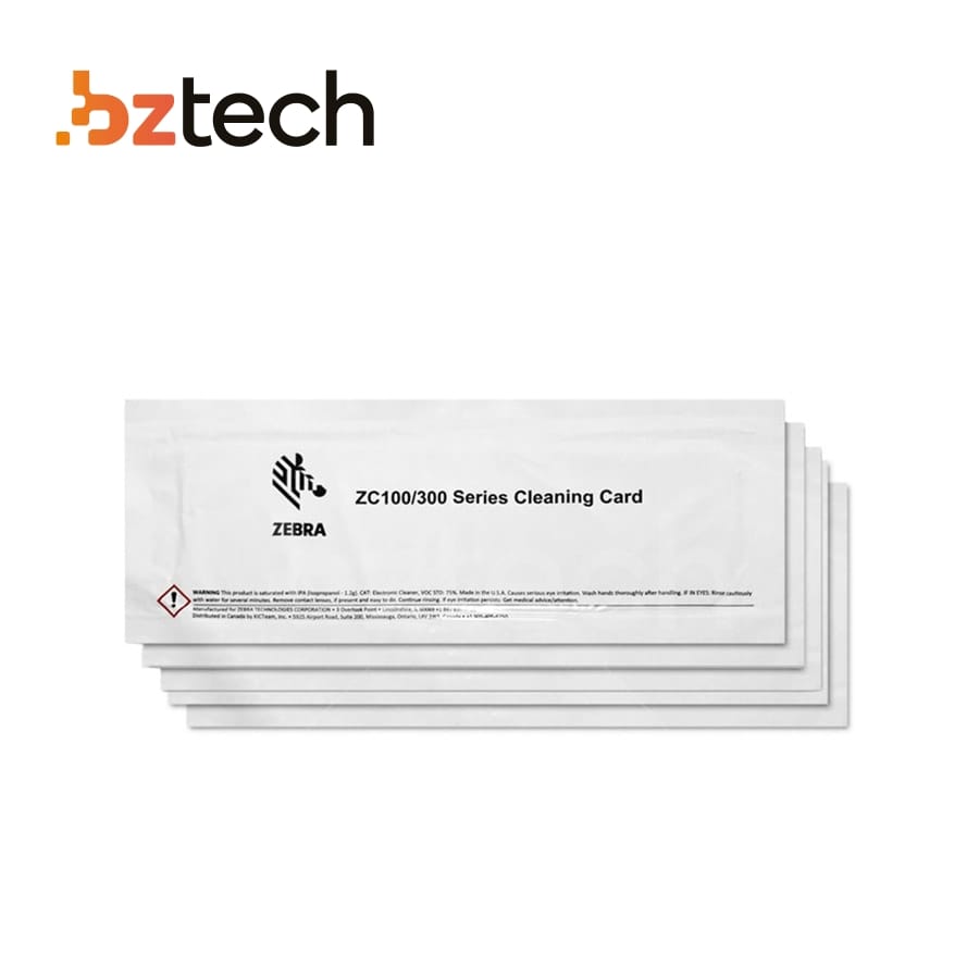 Kit Limpeza Zebra Impressora ZC100 e ZC300 - 5 Cartões | Bz Tech